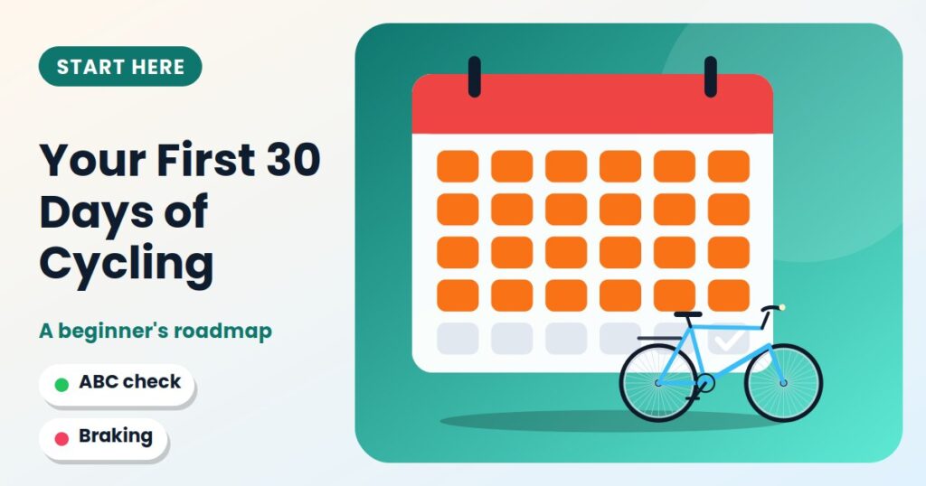 Calendar showing a 30-day cycling plan with a bicycle