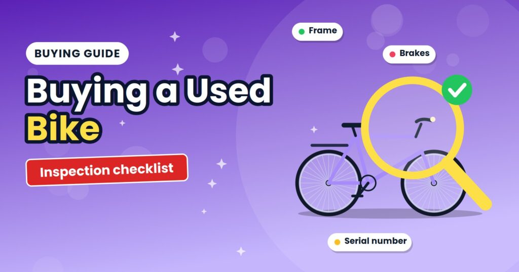 Magnifying glass over a bicycle with a green check mark