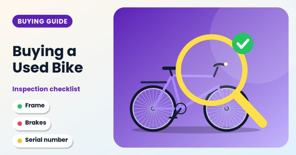 Magnifying glass over a bicycle with a green check mark