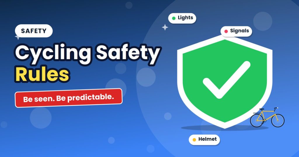 Green safety shield with a check mark and a bicycle