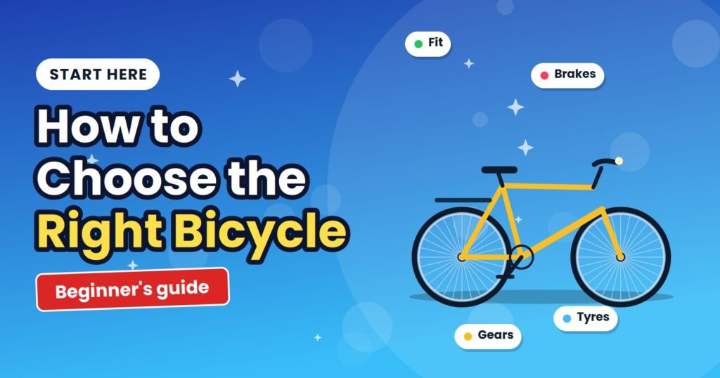Hybrid bicycle with labels for fit, brakes, gears and tyres